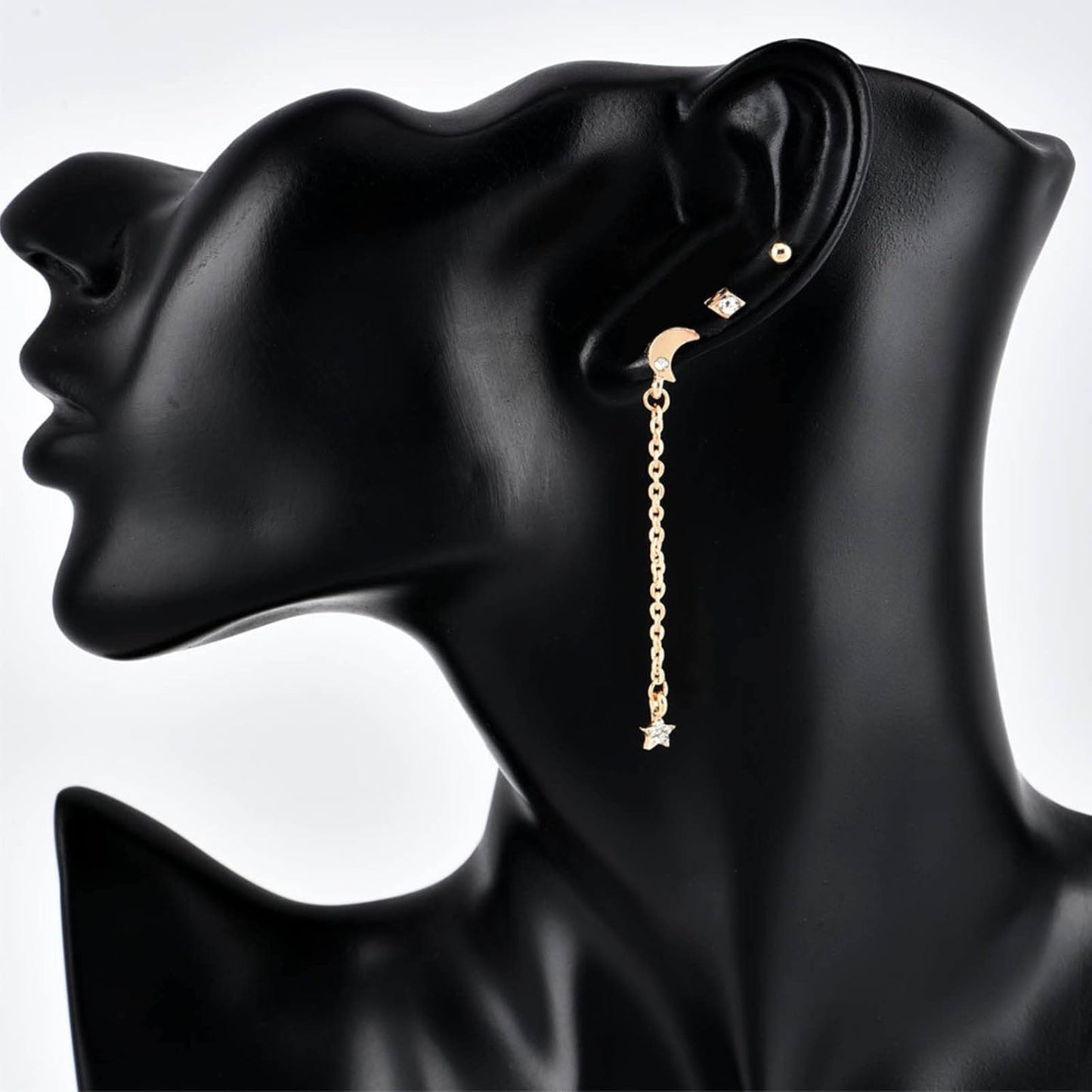 Bohemia Moon Star Dangle Earrings Gold Cz Moon Drop Chain Earrings Crystal Star Earrings Star Chain Earrings for Women and Girls