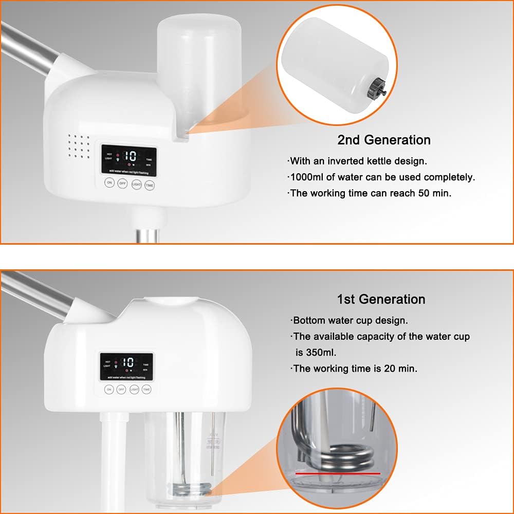 Upgrade Professional LCD Facial Steamer with Hot Mist, Esthetician Steamer for Salon Spa & Home, Stand Facial Steamer On Wheels, 33.8oz Large Upper Inlet Cup & 50s Fast Heating