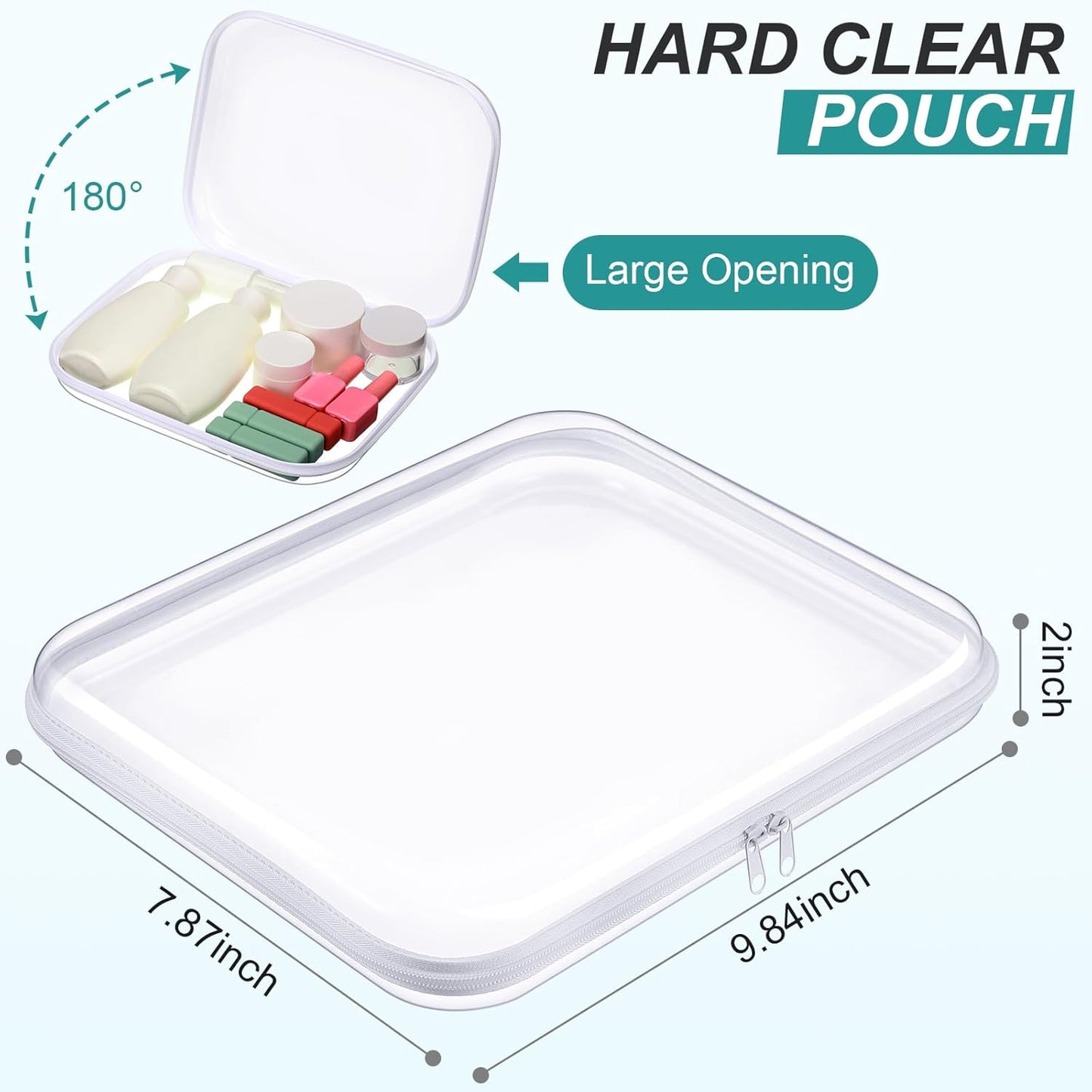 Hoolerry 3 Pcs Clear Hard Zipper Case Plastic Pouch Transparent Hard Case Clear Makeup Bag Portable Travel Organizer Bin for Cosmetics, Building Blocks, Puzzles(White,M)