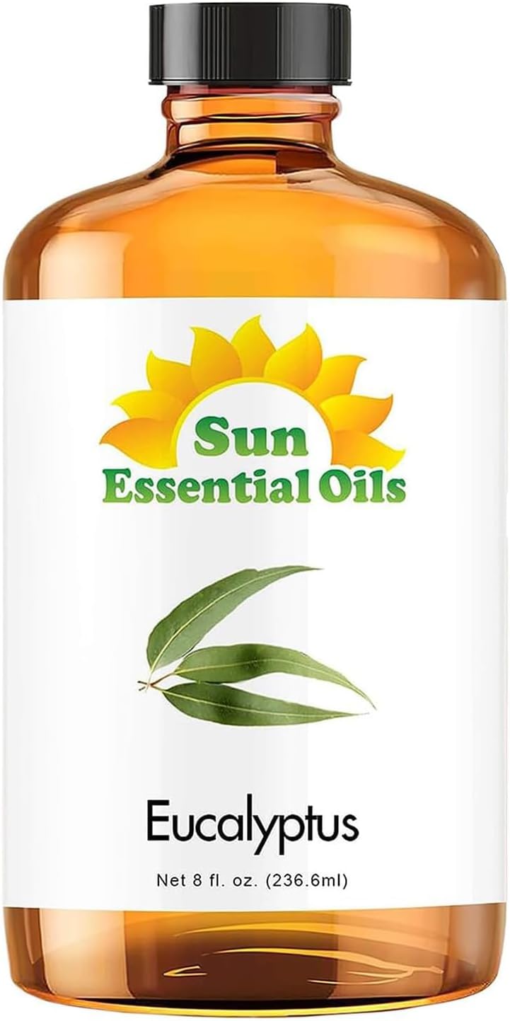 Sun Essentials Oils - 8 oz Eucalyptus Essential Oil with Dropper for Diffuser, Skin, Aromatherapy Massage, Humidifier, Scent for Candle, Lotion & Soap Making at Home, Fragrance for Room