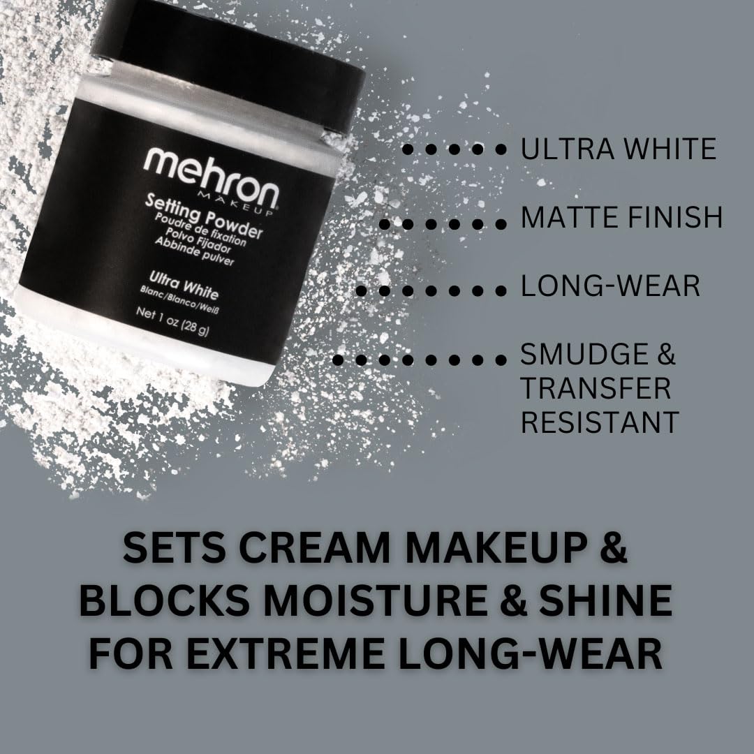 Mehron Makeup Setting Powder | Loose Powder Makeup | Loose Setting Powder Makeup Perfect for Halloween 1 oz (28 g) (Ultra White)