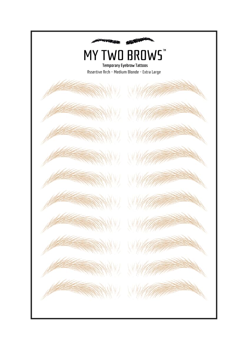 (10 pairs) Medium Blonde Temporary Eyebrow Tattoo - Extra Large Size - Waterproof & Smudgeproof - Assertive Arch Style Eyebrow Stickers - Sheet Lasts up to 30 Days - Won't Work on Existing Brows