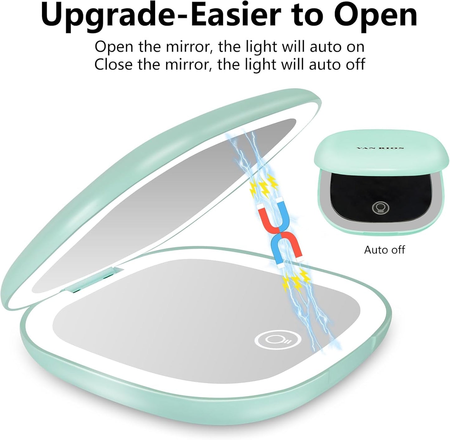 Portable Compact Mirror with Lights,15X Magnifying Pocket Mirror for Purse, Dual LED Travel Mirror with 3 Color Modes, Auto Shut-Off, Small Mirror Compact, Perfect Makeup Travel Essential