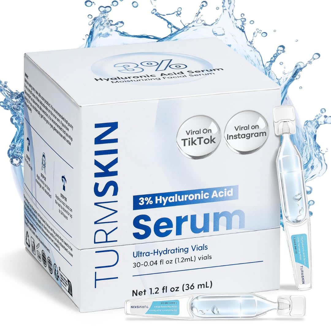 TURMSKIN® Hyaluronic Acid Serum Ampoules [ULTRA HYDRATING VIALS] - 3% Hyaluron Booster for Glass Skin & Anti Aging - 24 Hours Hydration - Soft PE Triple Hyaluronic Complex for Faceskin Repair & Renew