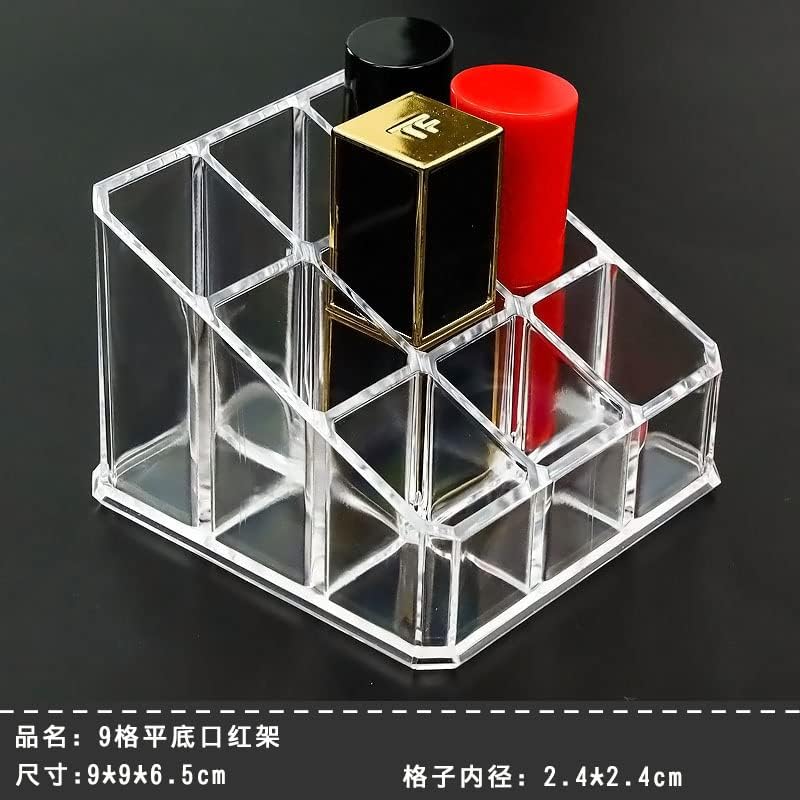 Acrylic Makeup Organizer Cosmetic Storage Display Case Makeup Brush Holder Organizer Lipstick Dispenser Canister Bathroom Container (3.5 x 3.5 x 2.6 in, 9 Partitions, Transparent)
