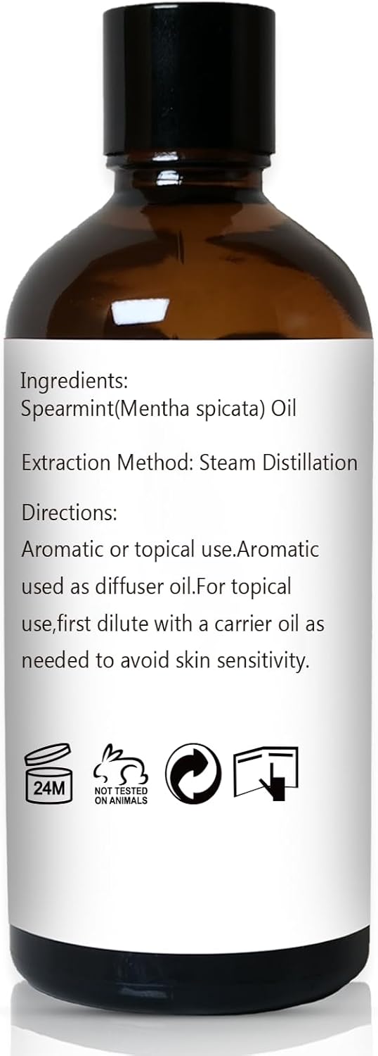 Spearmint Essential Oil, 100% Pure Undiluted Spearmint Oil for Skin, Hair, Aromatherapy - 100ml/3.38 oz