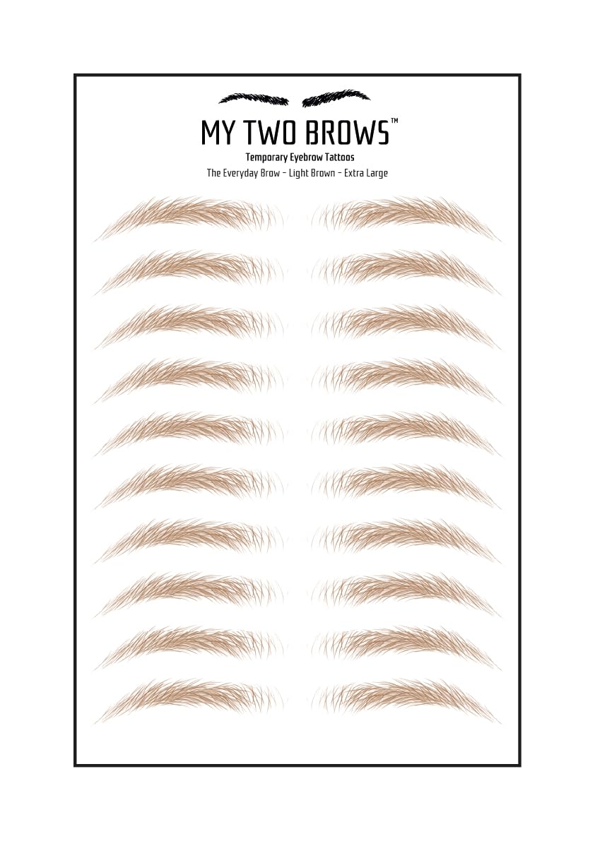 (10 pairs) Light Brown Temporary Eyebrow Tattoo - Extra Large Size - Waterproof & Smudgeproof - Everyday Brow Style Eyebrow Stickers - Sheet Lasts up to 30 Days - Won't Work on Existing Brows