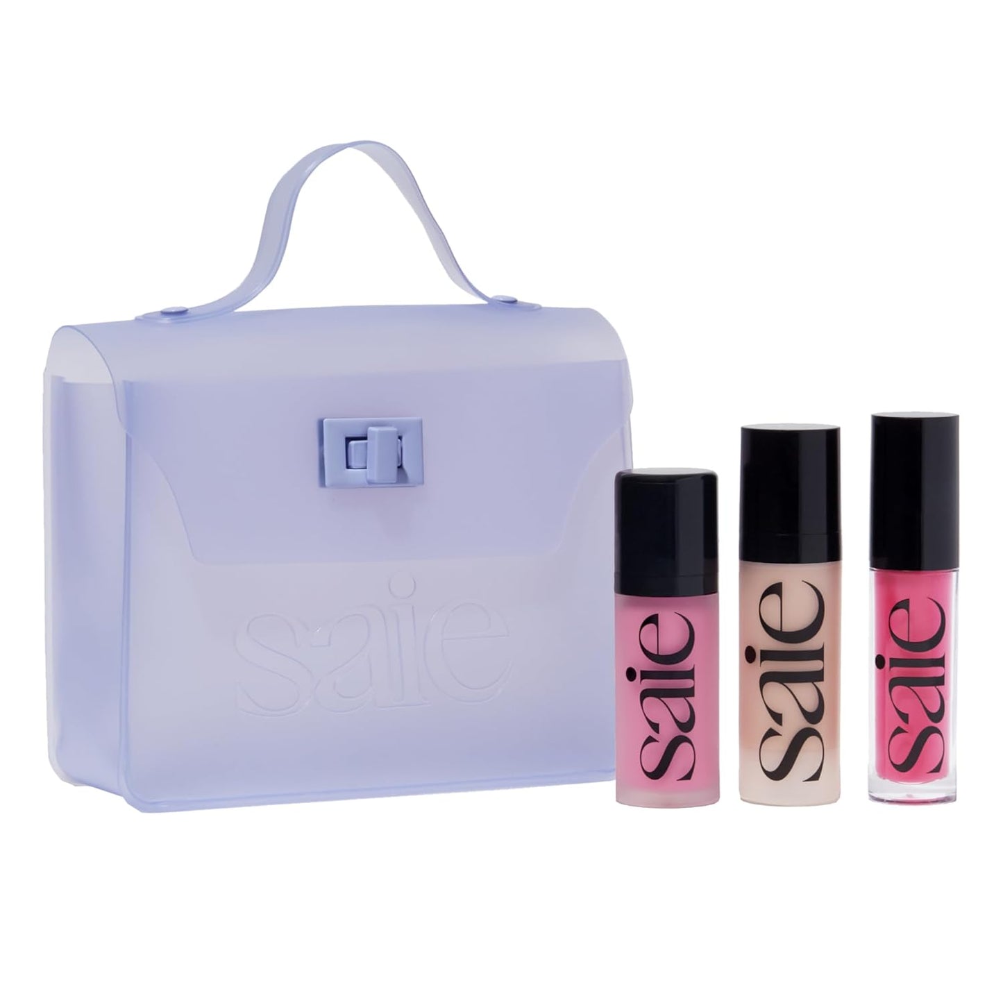 Saie SaieGlow Starter Makeup Kit - Glowy Super Gel, Dew Blush, and Glossybounce Lip Gloss - Essential Makeup Set in a Mini Reusable Jelly Travel Bag (3 Count)