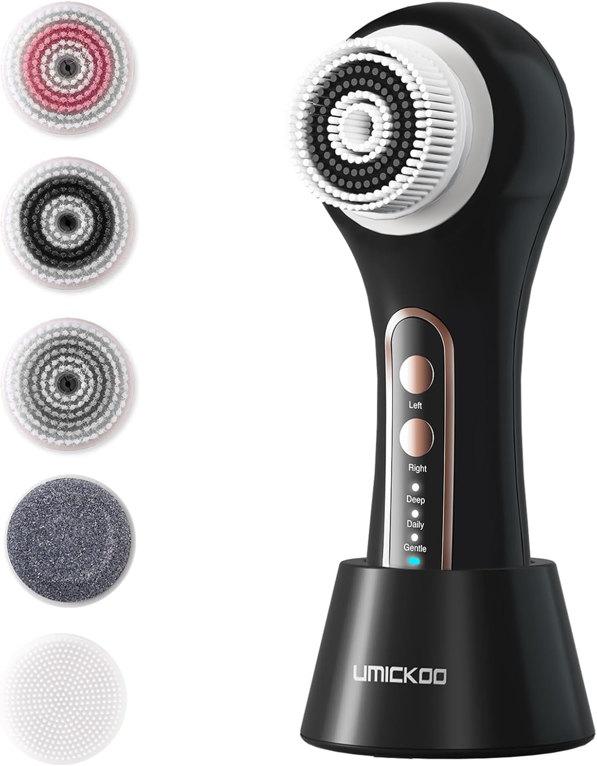 Face Scrubber Exfoliator, Rechargeable Facial Cleansing Brush with 5 Brush Heads, Deep Cleaning for All Skin Types, Black