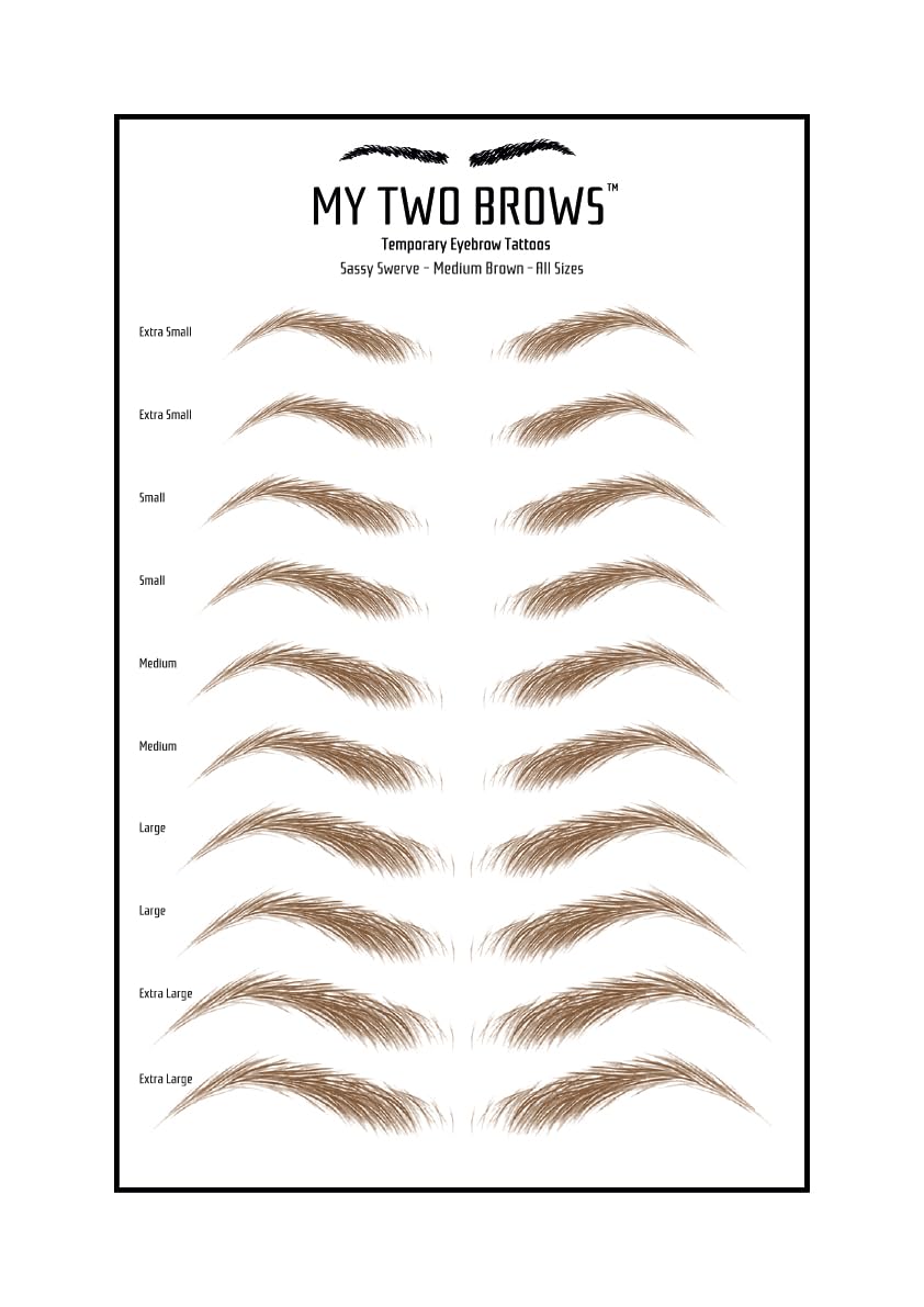 (10 pairs) Ash Brown Temporary Eyebrow Tattoo - Large Size - Waterproof & Smudgeproof - Classy Curve Style Eyebrow Stickers - Sheet Lasts up to 30 Days - Won't Work on Existing Brows