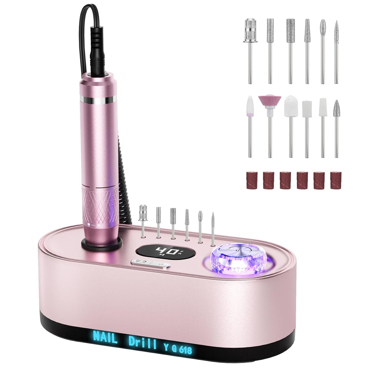 Nail Drill Electric File: 40000RPM Professional E File Kit E File Machine Filer for Shaping, Buffing, Removing Acrylic Gel Nails, Manicure Pedicure Kit with 12Pcs Nail Bits, Home Salon Use
