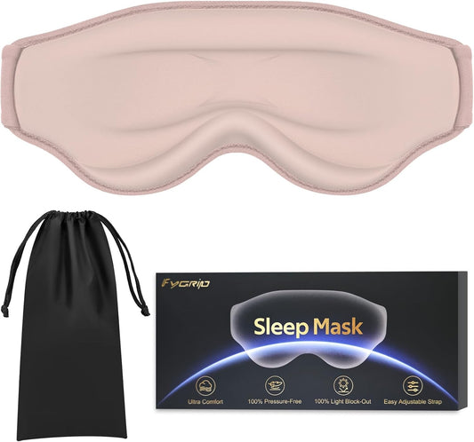 3D Cooling Eye Mask Sleep Mask for Men & Women, 100% Pressure-Free & Light Block-Out Eye Mask for Sleep with Easy Adjustable Strap, Night Eye Cover for Travel, Pink