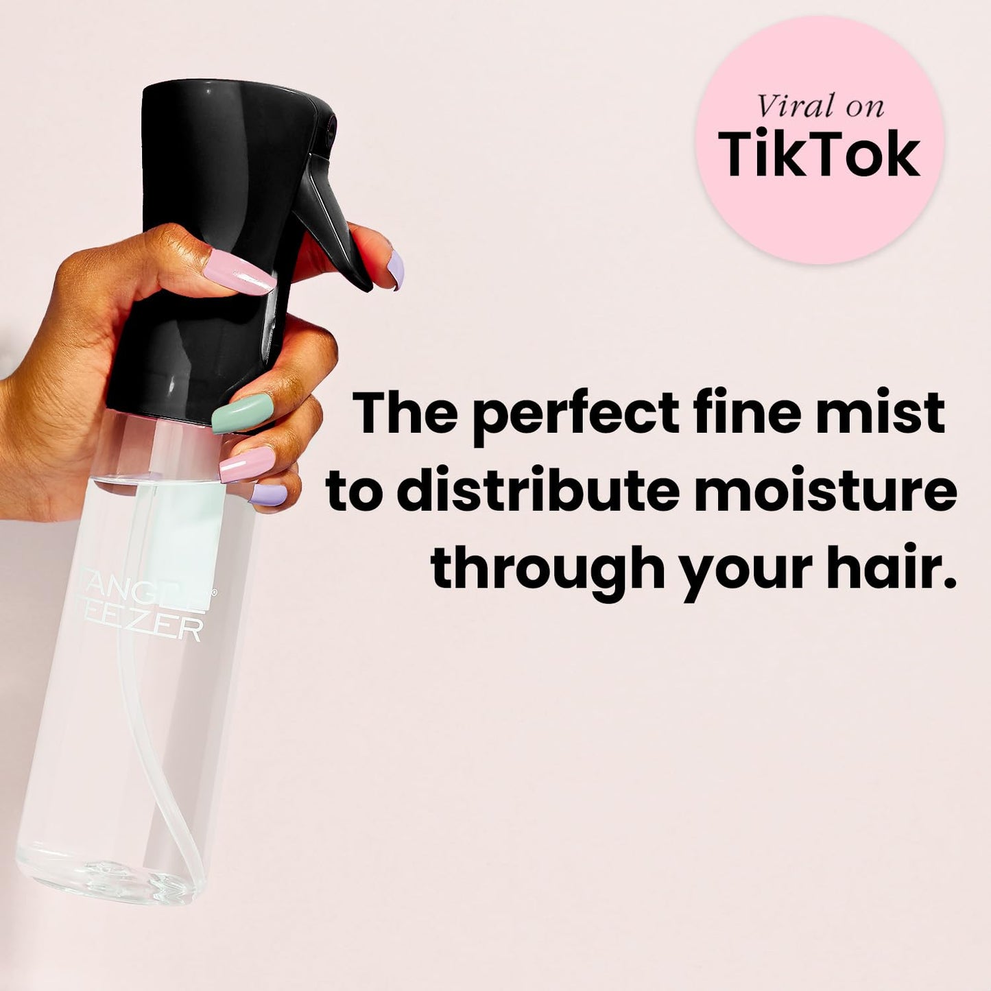 TANGLE TEEZER Fine Mist Spray Bottle, Continuous Mist for Detangling and Hairstyling, 10.1 oz, Black