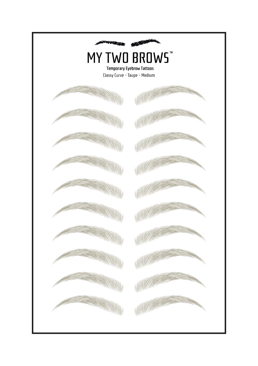 (10 pairs) Taupe Temporary Eyebrow Tattoo - Medium Size - Waterproof & Smudgeproof - Classy Curve Style Eyebrow Stickers - Sheet Lasts up to 30 Days - Won't Work on Existing Brows