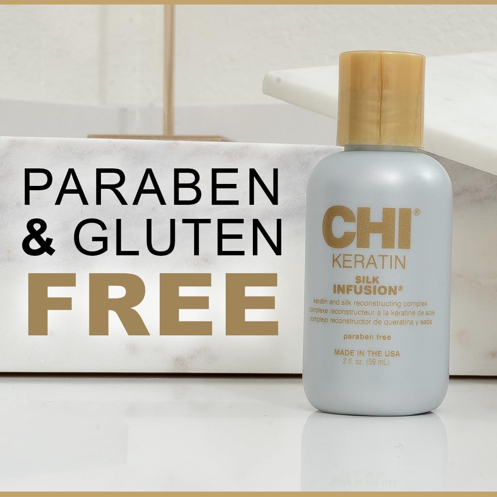 CHI Keratin Silk Infusion, Hydrating Hair Serum For Restoring Softness & Shine, Helps Dry, Damaged Hair, Sulfate-free, 2 Oz