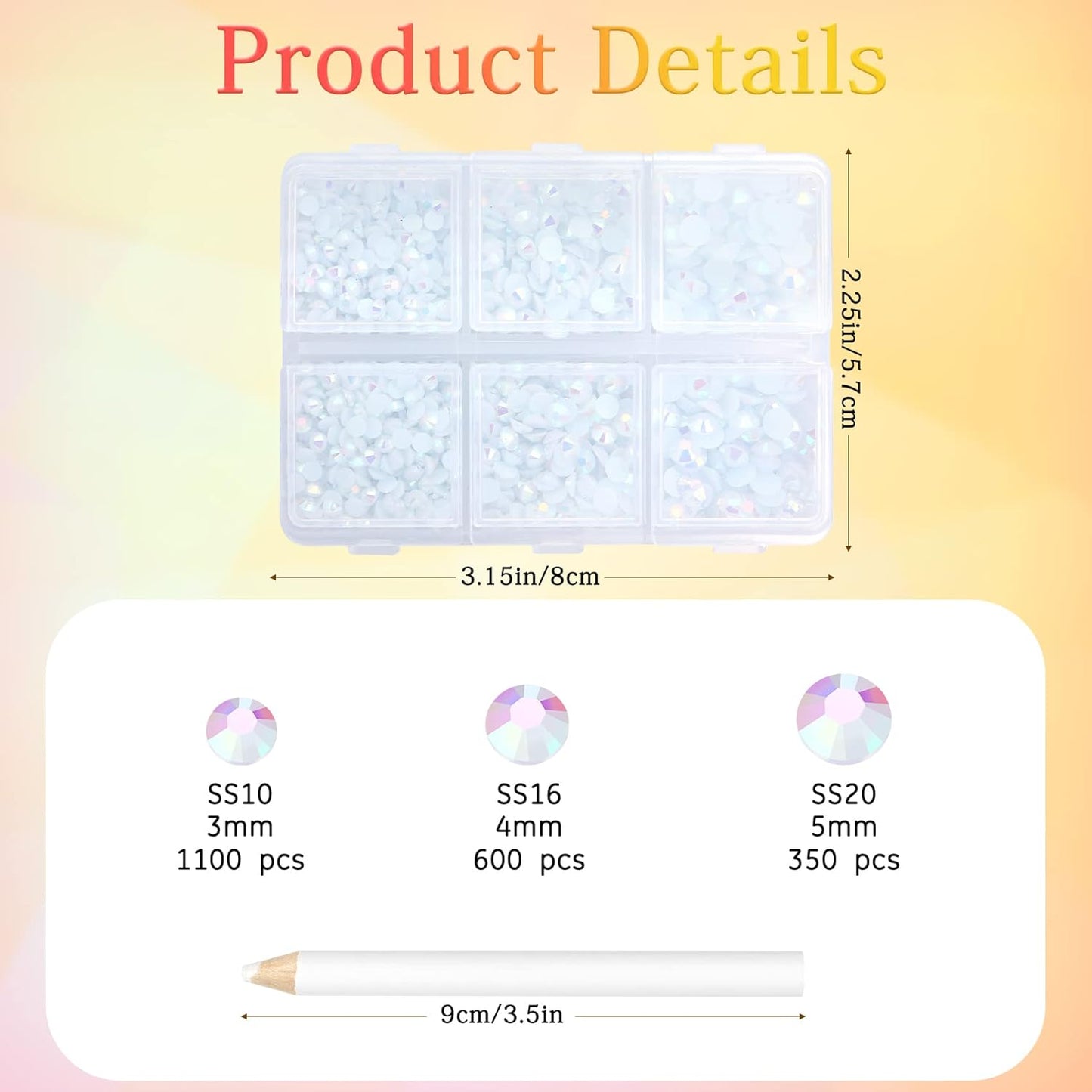 Multi Size 3mm 4mm 5mm Rhinestones Set for Nails Crafts White Non Hotfix Rhinestones Nail Gems Rhinestone Jelly AB&Round Flat Back Resin Rhinestone for Makeup Clothes Shoes Eyes Bottles Crafts