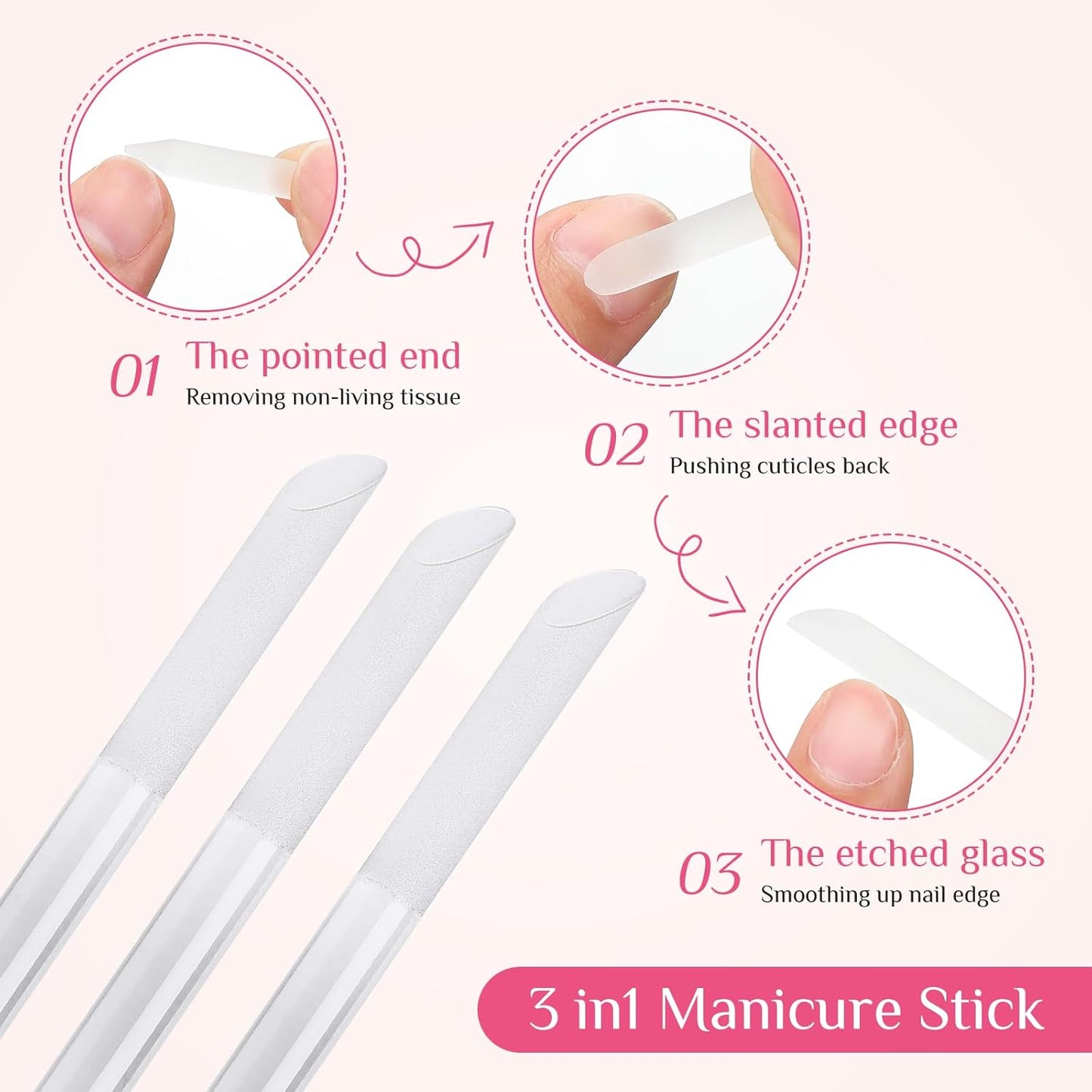 Maitys 6 Pieces Glass Cuticle Pusher Glass Cuticle Stick Set Double Sided Crystal Nail Files Precision Manicure Pedicure pusher tools(Clear)