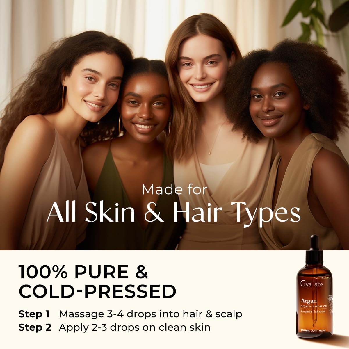 Gya Labs Organic Argan Oil for Hair - 100% Pure Natural Cold-Pressed Moroccan Argan Carrier Oil for Skin, Face, Nail, Lotions, Soaps & Conditioners (3.4 Fl Oz) - Soothing & Moisturizing