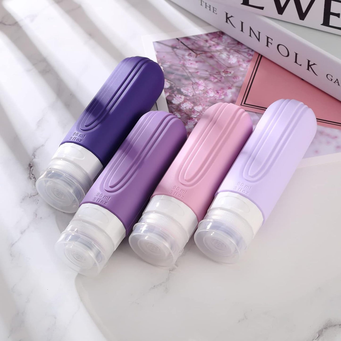 Travel Bottles for Toiletries, Tsa Approved 3oz Travel Size Containers BPA Free Leak Proof Refillable Liquid Silicone Squeezable Travel Accessories for Shampoo Conditioner Lotion (4 Pack)