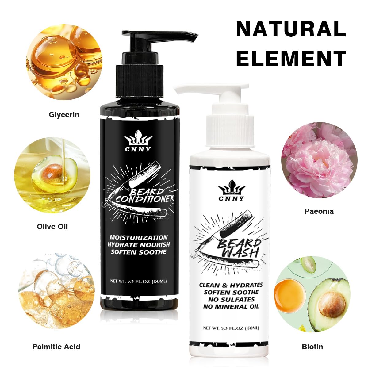 CNNY Beard Wash and Beard Conditioner for Men with Natural Ingredients, Softens and Strengthens, Shampoo for Men, Deep Clean for All Beard Types