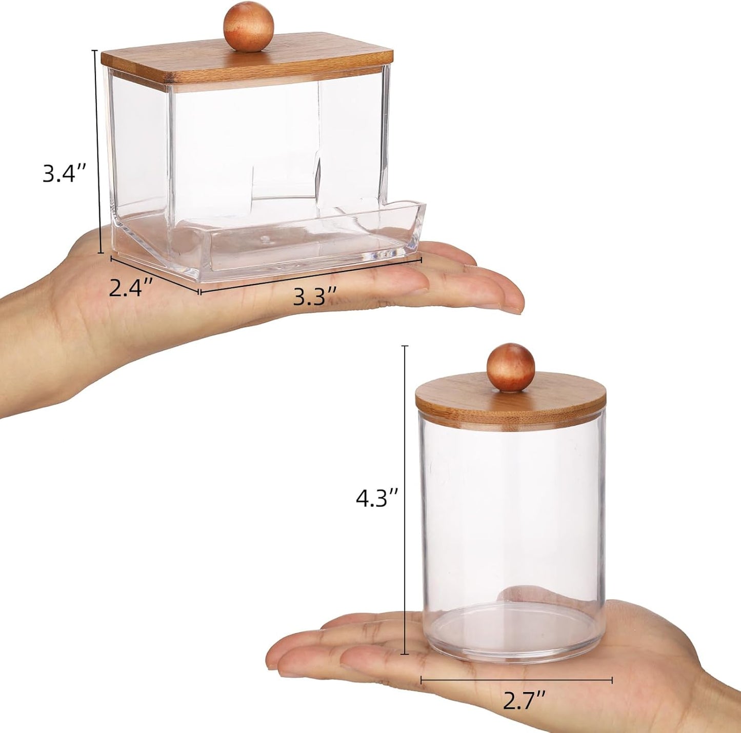 Tbestmax Qtips Holder Dispenser, 10/7 oz Cotton Ball/Swabs Storage Containers, Apothecary Jars for Bathroom Organizer Bambooo Lids