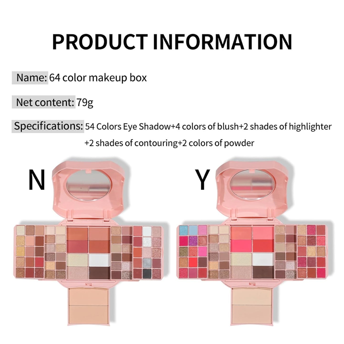 Makeup Eyeshadow Palettes,64 Colors Protable Multifunction Blush Highlighter Contour Palettes with Matte Shimmer Pearl Makeup Effect for Daily Party Makeup - High Pigment Waterproof #6