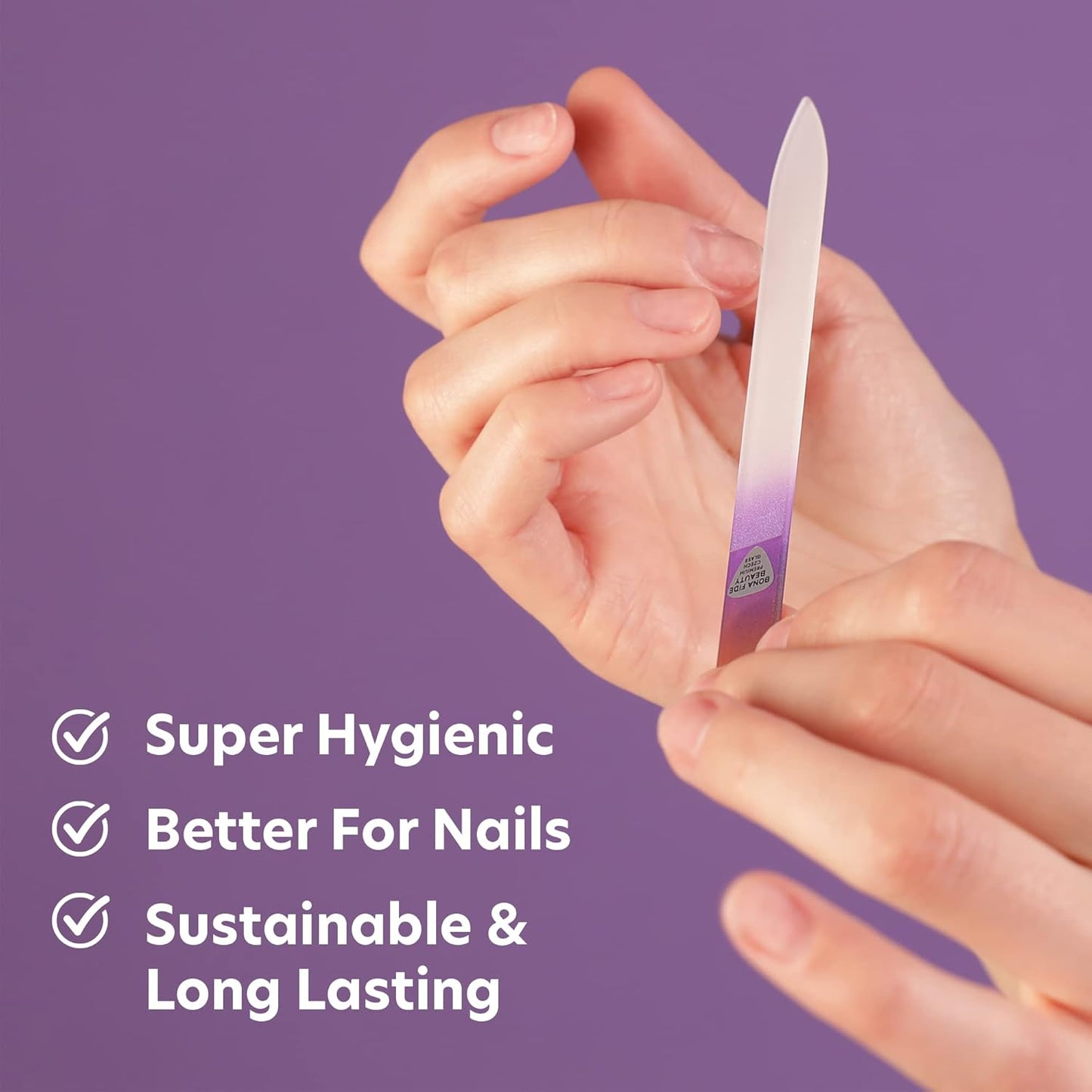 Bona Fide Beauty - Premium Czech Glass Fingernail File with Case - Gentle, Durable & Professional Manicure Tool - Beauty Gift for Women (Gold Violet)