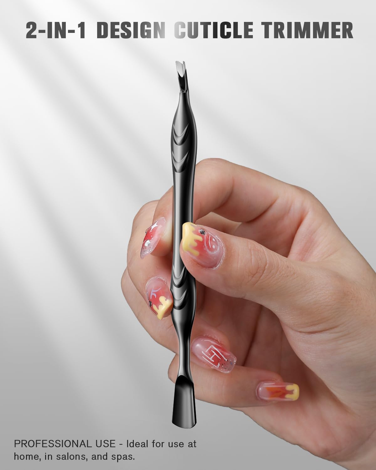 FERYES Cuticle Pusher with Fork, 2-in-1 Cuticle Trimmer Nail Care Tool, Stainless Steel Cuticle Remover Tool for Manicures and Pedicures -Black