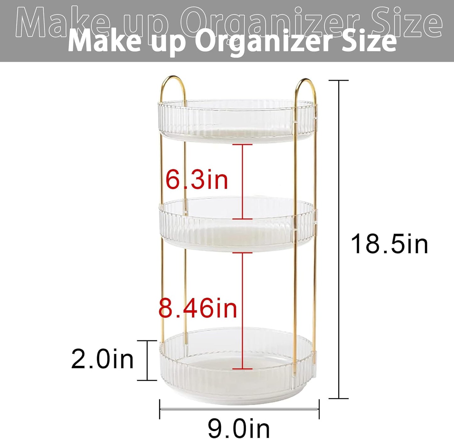 Rotating Makeup Organizer for Vanity, High-Capacity Skincare Clear Make Up Storage Perfume Organizers Cosmetic Dresser Organizer Countertop 360 Spinning (Clear, 3 Tier)