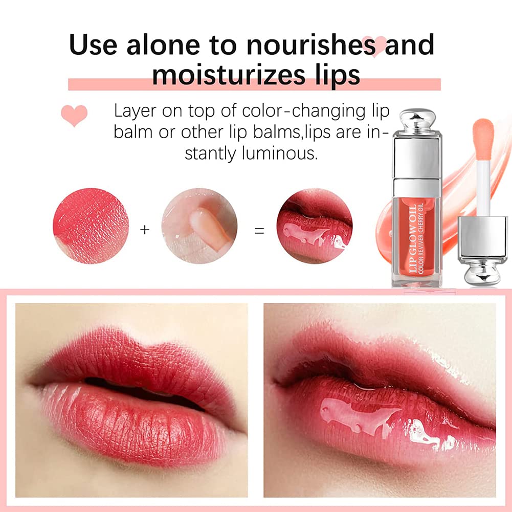 2PCS Hydrating Lip Glow Oil, Lip Oil Gloss Transparent Toot Tinted Nourishing Long Lasting Repairing Lightening Lip Lines (CLEAR) 0.2 OZ