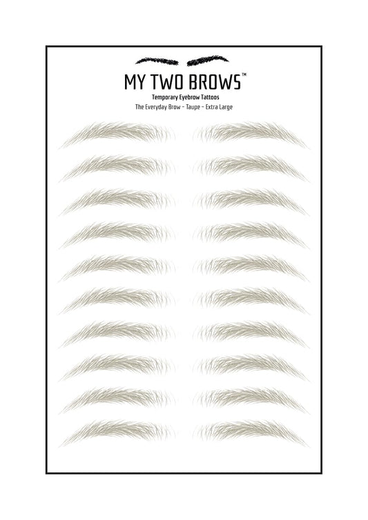 (10 pairs) Taupe Temporary Eyebrow Tattoo - Extra Large Size - Waterproof & Smudgeproof - Everyday Brow Style Eyebrow Stickers - Sheet Lasts up to 30 Days - Won't Work on Existing Brows