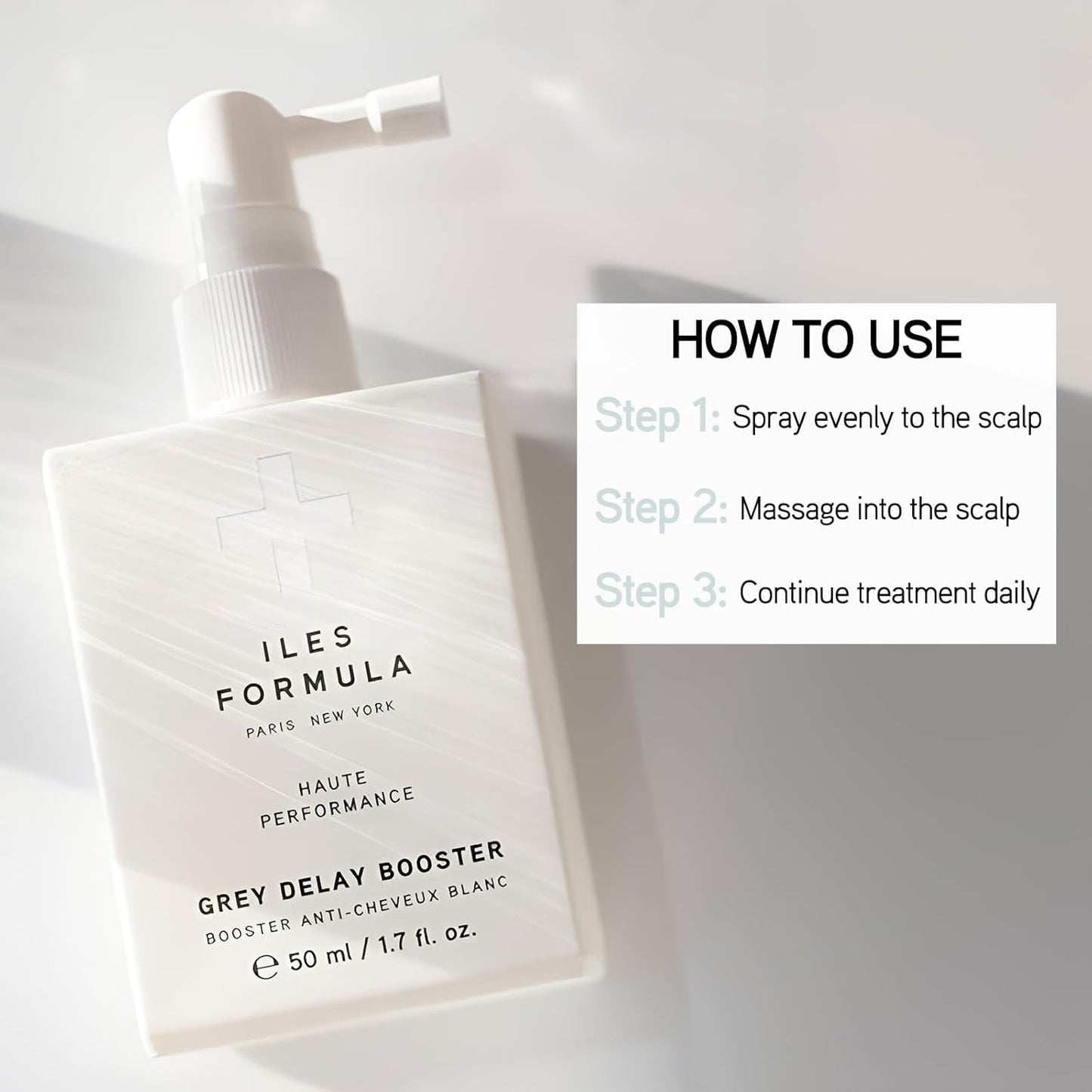 ILES FORMULA Grey Delay Booster – Anti-Gray Leave-In Hair Treatment, Prevents Premature Graying & Stimulates Melanin Production, Plant-Based w/Chios Mandarin & Matsutake Mushroom, 1.7 fl oz (50 ml)