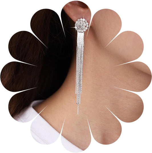 Vintage Crystal Chandelier Dangle Earrings Rhinestone Tassel Chain Earrings Wedding Chandelier Earrings Silver Full Cz Chain Earrings Jewelry for Women