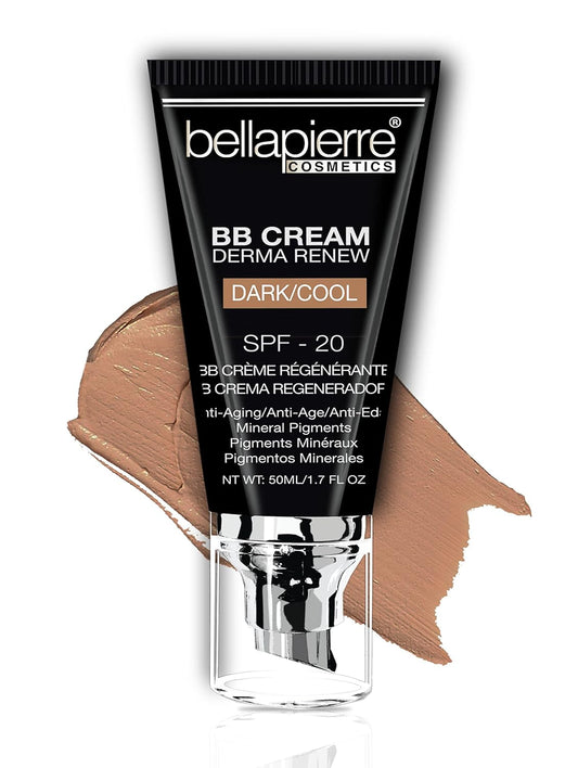 bellapierre BB Cream with SPF 20 - Tinted Sunscreen, Concealer, Matte Foundation, & Moisturizing Face Cream | Lightweight Formula + Pump Top Applicator | Non-Toxic & Paraben Free | 1.7 Oz - Dark Cool