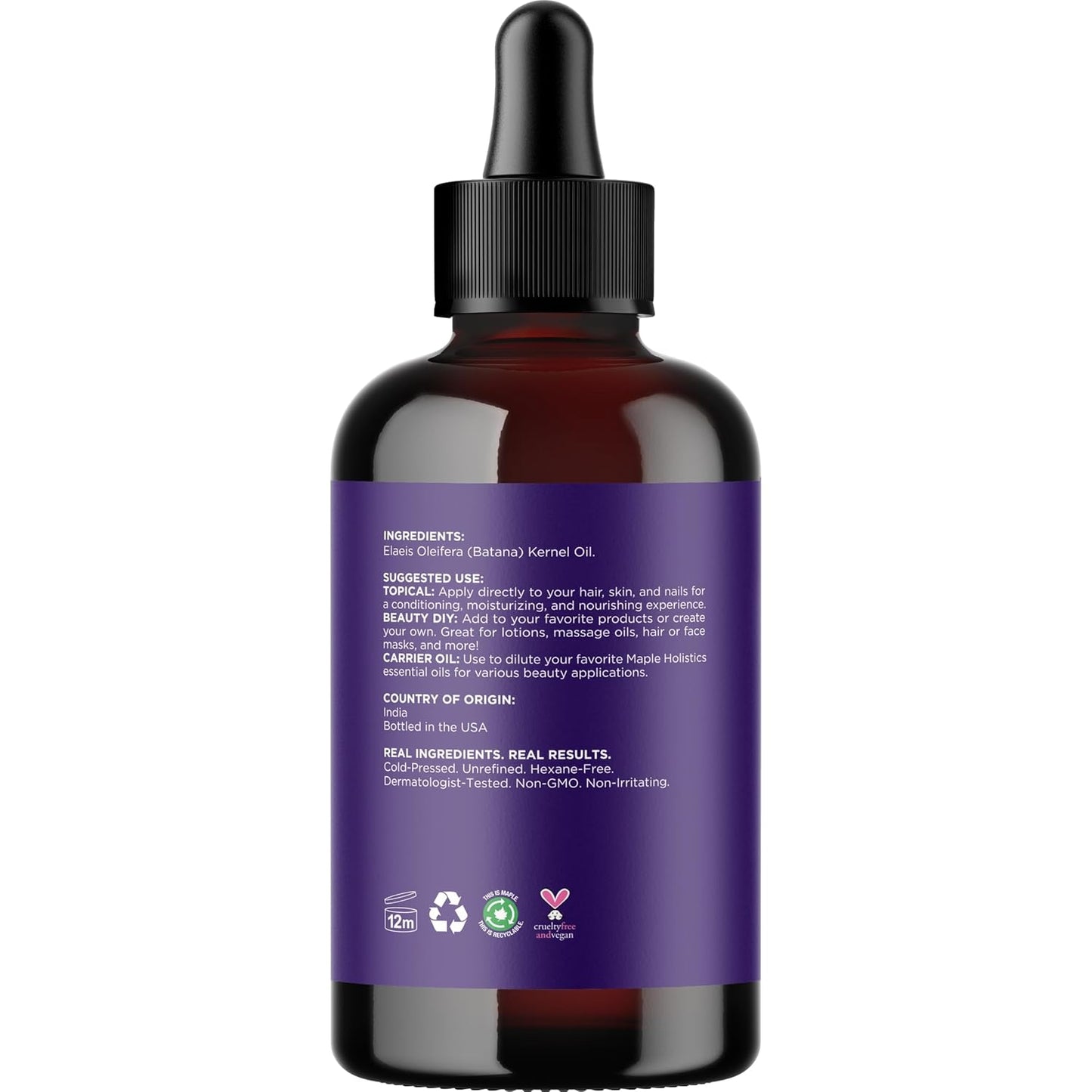 Pure Batana Oil for Hair Growth - Cold Pressed Unrefined Batana Oil for Hair Skin & Nails - Moisturizes & Nourishes to Support Radiance - Vegan Non-GMO Hexane Free Dermatologist Tested (4 Fl Oz)