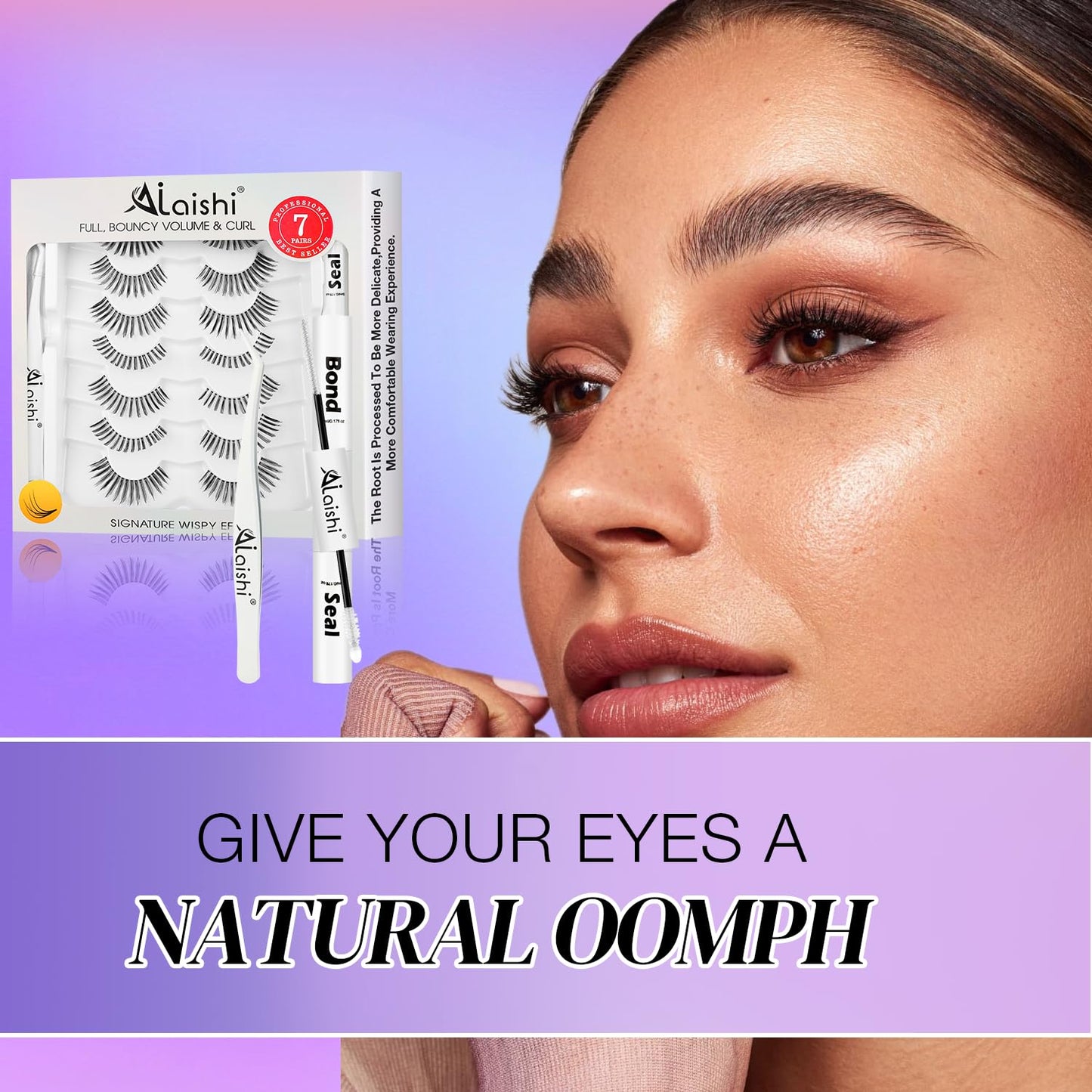 Wispy False Eyelashes Kit With Bond, Seal and Tweezer, 7 Pairs Natural Look Fake Cat Eye Lashes Strips Thin Band Extensions Waterproof Easy Eyelashes for Beginners DF99#