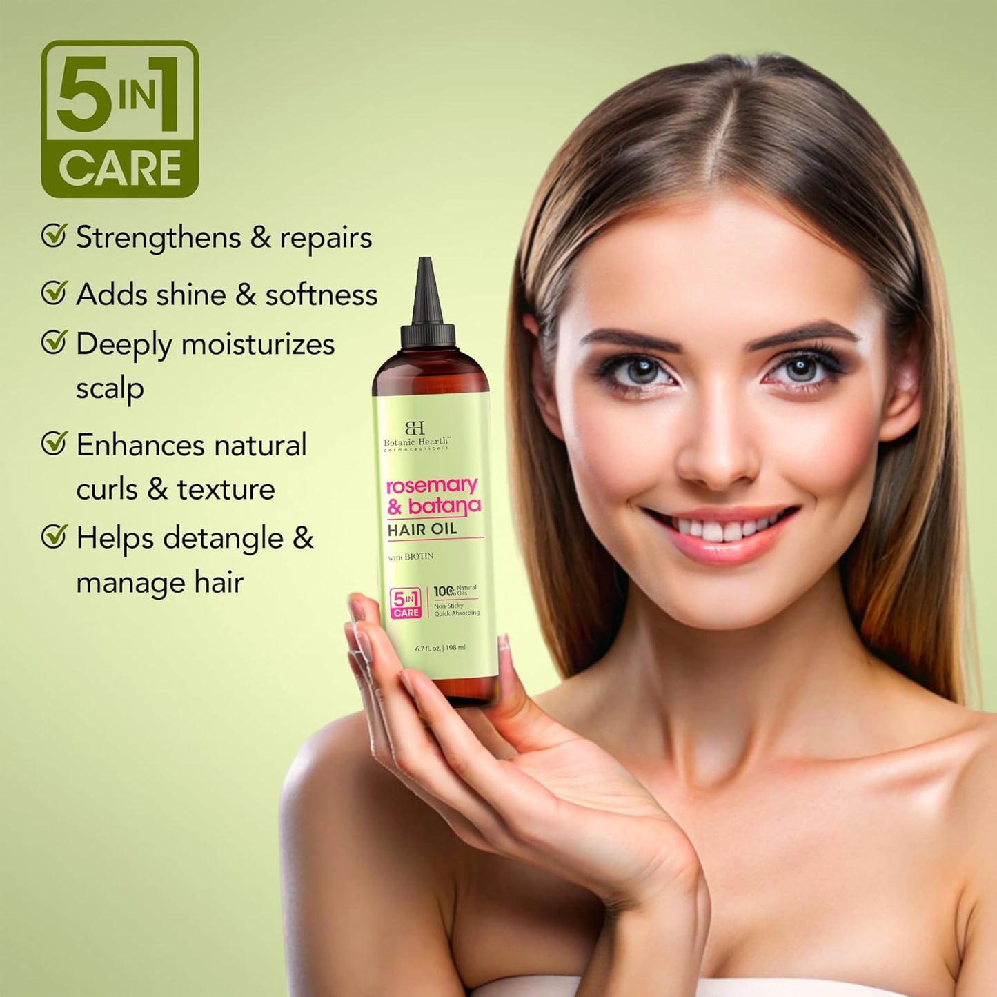 Botanic Hearth 100% Pure Rosemary Batana Hair Oil (2fl oz-Pack of 2) with Biotin |Hair Oil Repairs Dry Damaged Hair, Strengthening, Healthier Hair- Hair Tonic