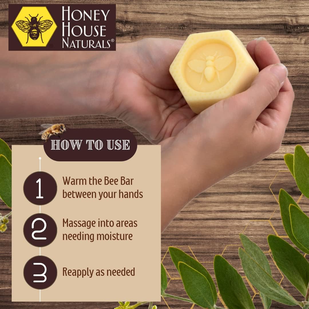 Honey House Naturals Bee Bar Duo – Vanilla - Small .6 Ounce and Large 2 Ounce– All Natural Ultra Moisturizing Lotion Bar Infused with Essential Oils and Butters – Made in USA