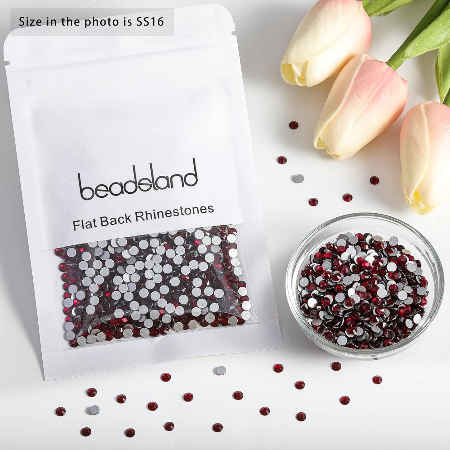 beadsland 1440 Piece Flat Back Crystal Rhinestones Round Gems,1.3mm-6.5mm,Dark Siam (SS20(4.6-4.8mm))