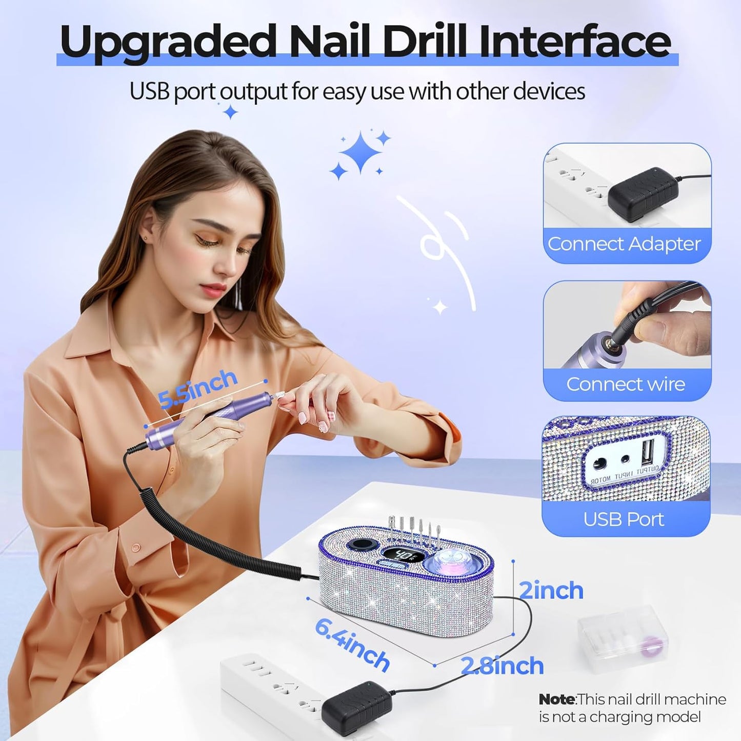 Electric Nail Drill Professional: Shiny 40000RPM Electric Nail File Kit E File Nail Drill Machine with LCD Display for Acrylic Gel, Manicure Pedicure Polishing Grinder for Salon Home, Diamond
