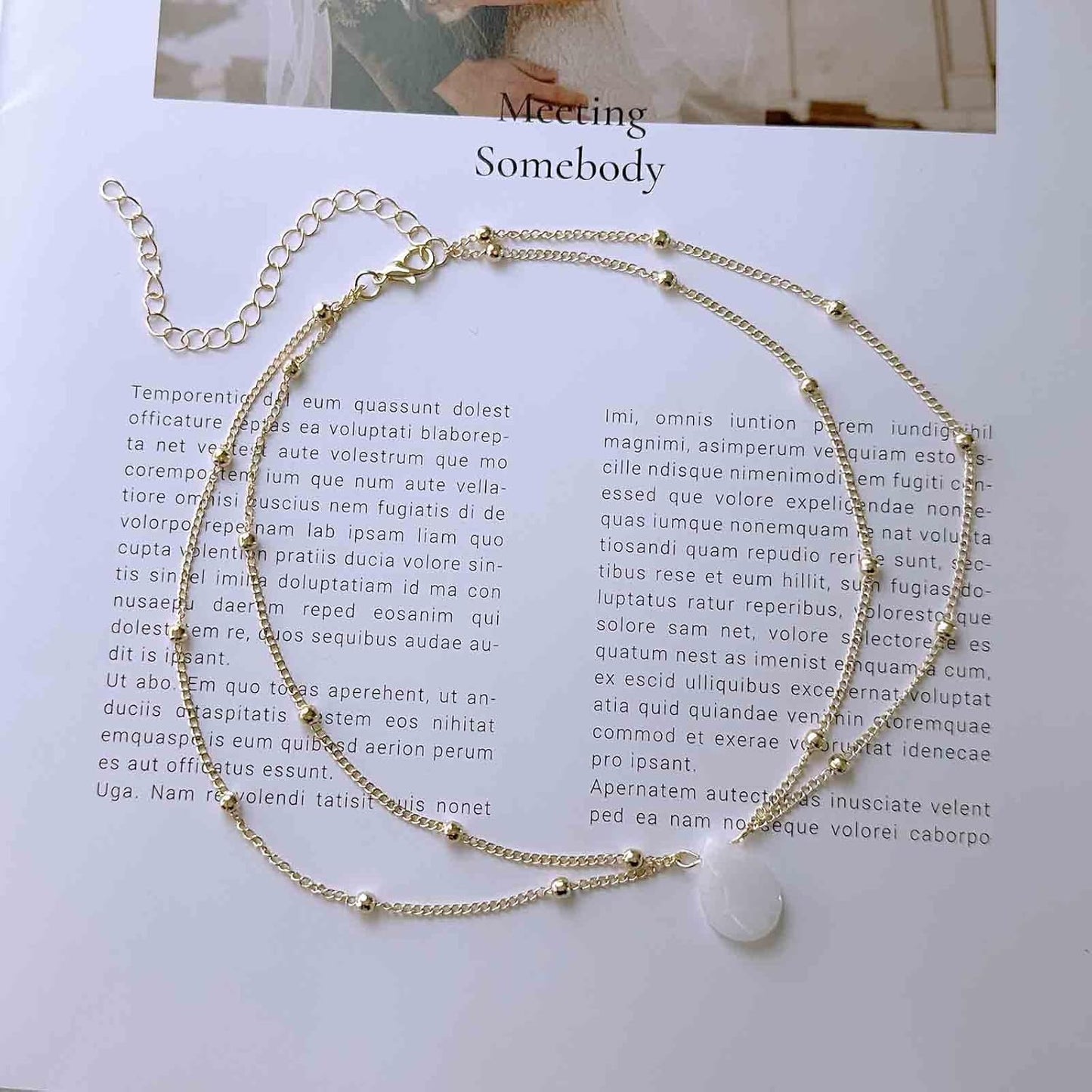 Layered Teardrop Pendant Necklace Teardrop Natural Stone Necklace Teardrop Gemstone Necklace Chain White Teardrop Necklace Choker Gold Satellite Chain Necklace Jewelry for Women and Girls