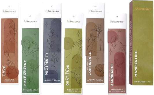 Folkulture Incense Sticks | Set of 6 (120 Non Toxic Insence-Sticks) for Manifesting with 45 Mins Burn Time | Frankincense, Coffee, Aqua Breeze, Mint and Basil, Lavender, Organic Inscents-Sticks