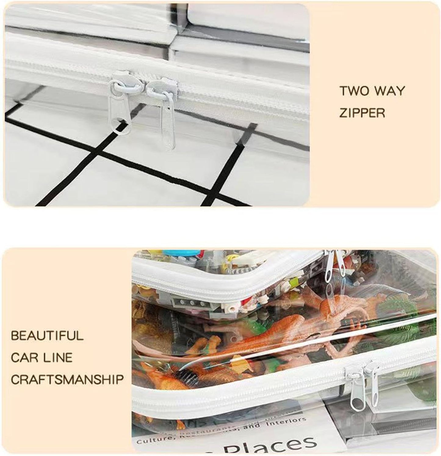 3 Pcs Zippered Transparent Cases，Clear Hard Pouch，Portable Double Zipper Hard Bag,Waterproof Clear Hard Shell Zipper Case for Cosmetic Storage, Snacks, Pencil Case (Small*3)