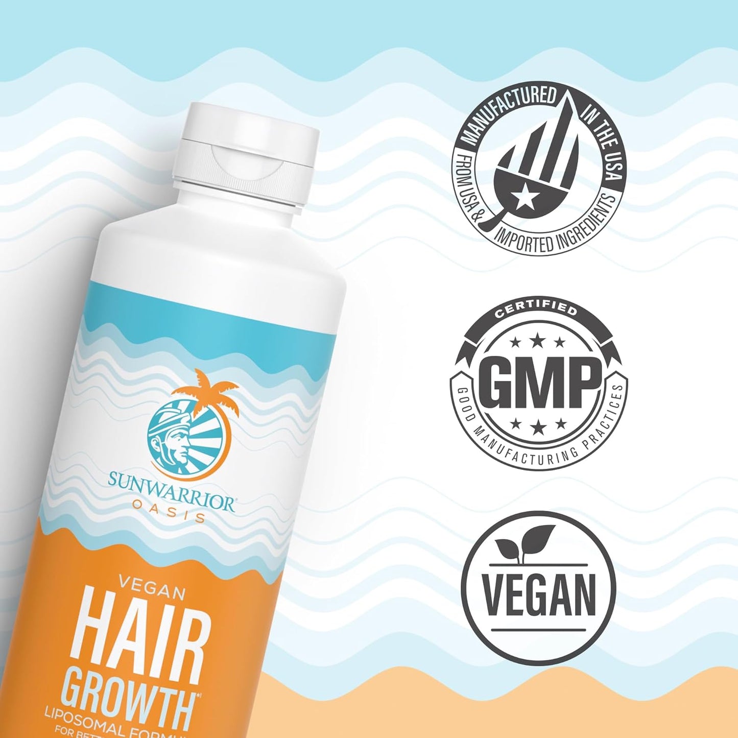 Hair Growth Liquid Rosemary Oil with Biotin & Omega 3 Curcumin, Hyaluronic Acid Tocopherol, Reduce Shedding Promote Hair Growth Improve Hair Density Scalp Hydration Citrus Flavor 15.2 fl oz Sunwarrior