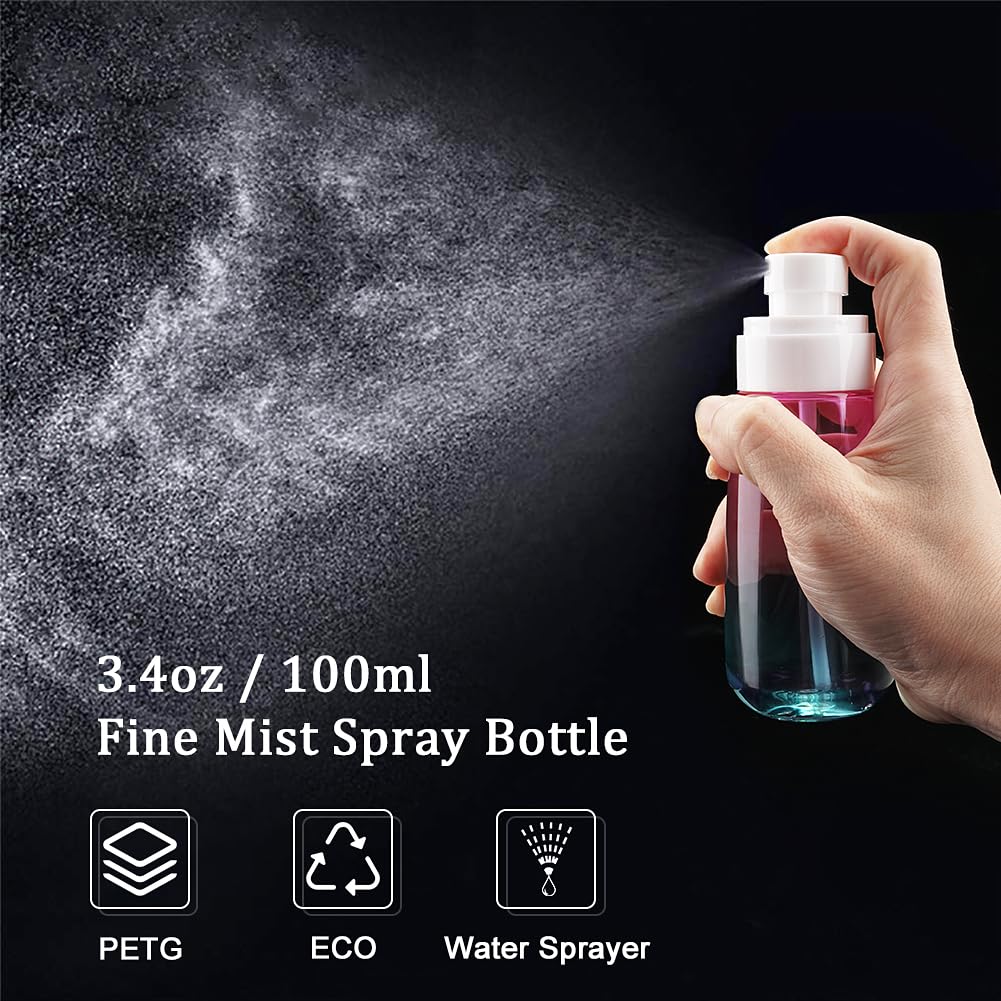 Cosywell Fine Mist Spray Bottles TSA Approved 3.4oz 100ml 3 Pack Leak Proof Travel Spray Bottle Empty Small Spray Bottles for Perfume Essential Oils Toners Rose Water Cosmetics (3Gradient Pink Blue)