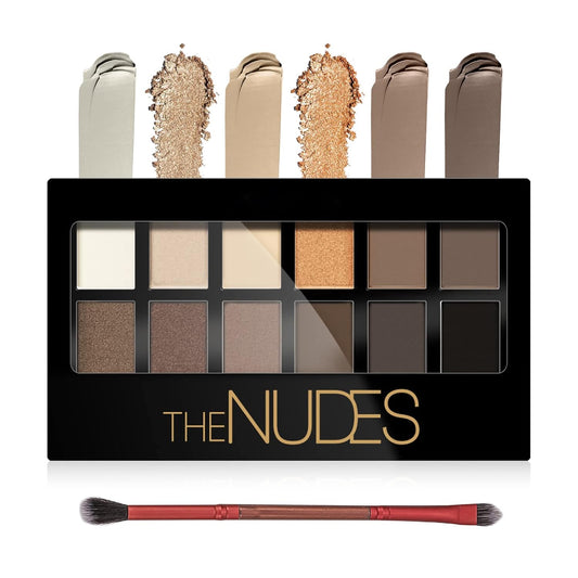 Naked Eyeshadow Palette, 12 Natural Nude Colors Longwearing Makeup, Matte Shimmer Blendable Eyeshadow Makeup Palette with Double-Ended Makeup Brush Neutral Shades for Every Day