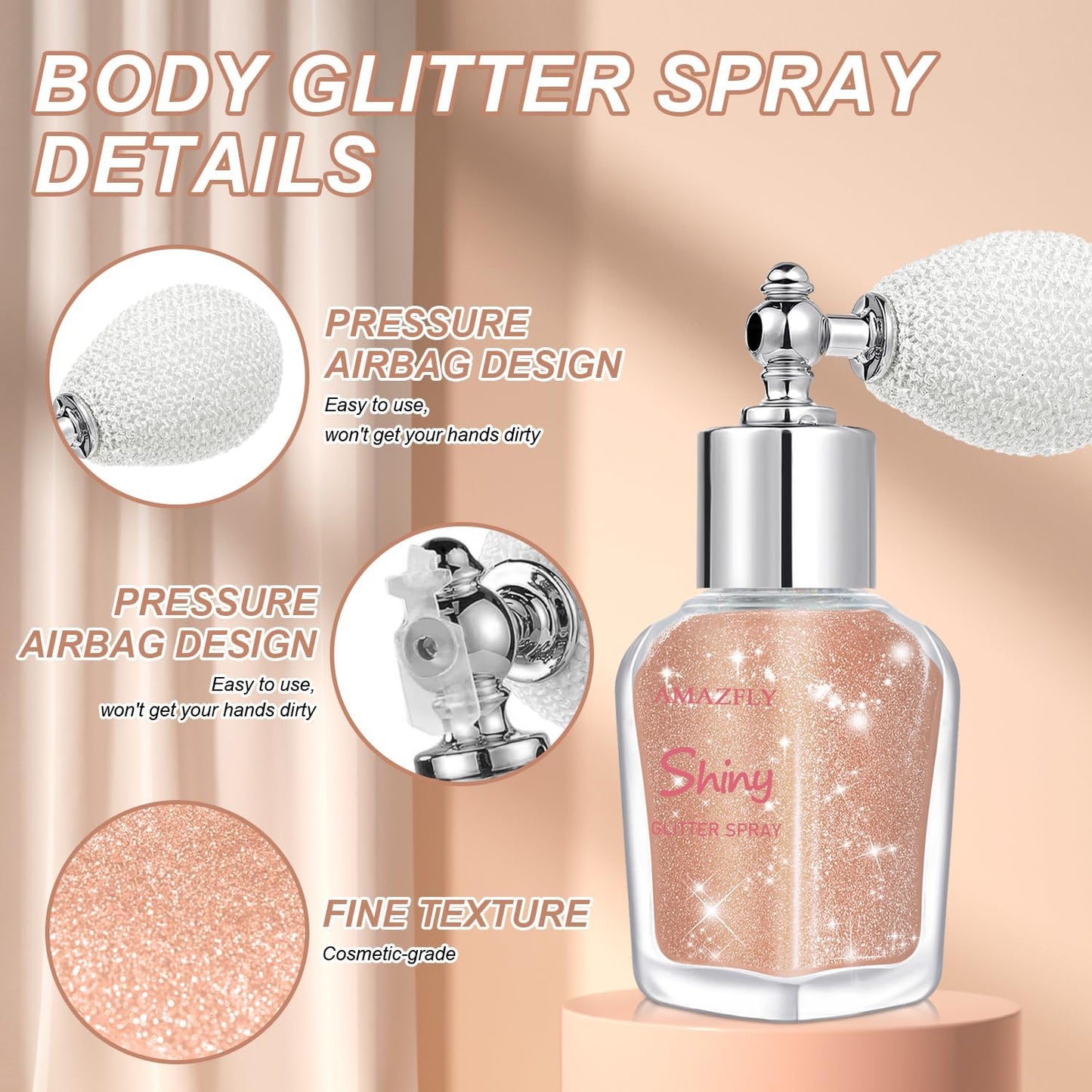 Hair and Body Glitter Spray, Shimmering Powder Sparkle Powder Makeup, Glitter Loose Sparkle Makeup for Body Highlighter,Festival Prom Rave Accessories (Champagne)