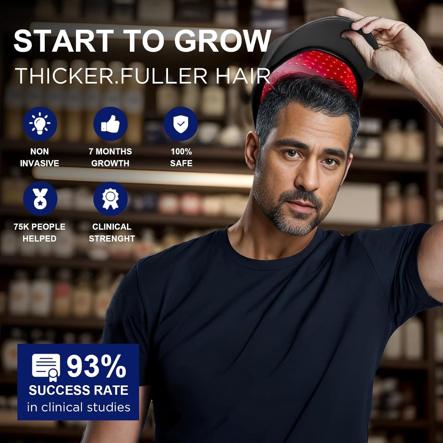 Laser Hair Growth Cap, Red Light Therapy Cap, Low Level Laser Therapy (LLLT) Equipment for Promoting Hair Growth in Women and Men（Black）