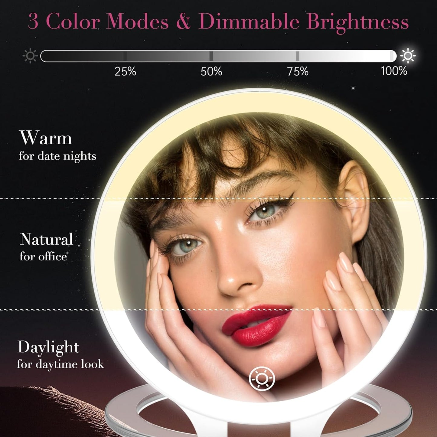 FASCINATE Magnifying Mirror with Light 10X/1X, Double Sided Travel Mirror with Light, Rechargeable Makeup Mirror with 3 Color Setting Adjustable Stand Lighted Mirror Vanity Portable Desk Cosmetic