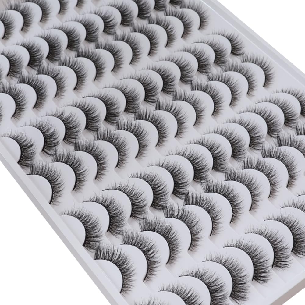 False Eyelashes 48 Pairs Faux Mink Lashes 14mm Wispy Lashes 3D Fluffy Cat Eye Lashes Pack Bulk Wholesale Strip Lashes(style 48-019)